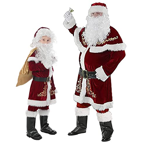 Costume da Babbo Natale Deluxe Velluto Adulto Bambino Natale Babbo Natale Vestito Festa di Natale Cosplay Abiti, Adulto., XXL
