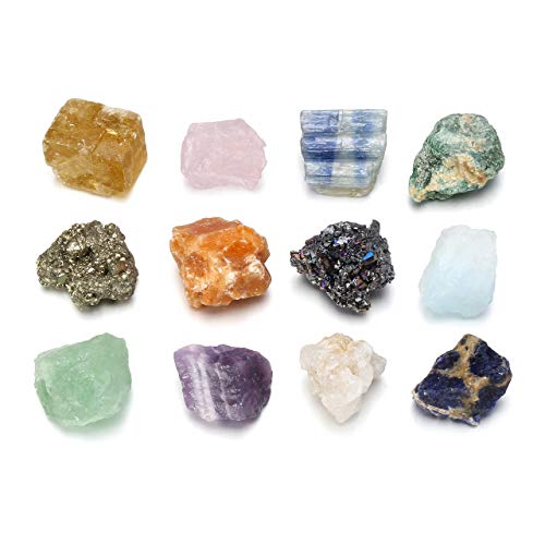 CrystalTears Set di 12 PCS Pietre Naturali Gemme Preziose Kit minerali Geologia Collezione per Bambini Colori Assortiti