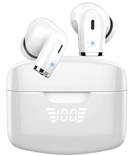 Cuffie Bluetooth, Auricolari Bluetooth 5.2 con 2 HD Microfono, Cuffie Wireless Sport In Ear, Cuffiette Bluetooth Senza Fili con Stereo HiFi, LED Display, IP7 Impermeabili, 40H Bianco (2023 Nuova)