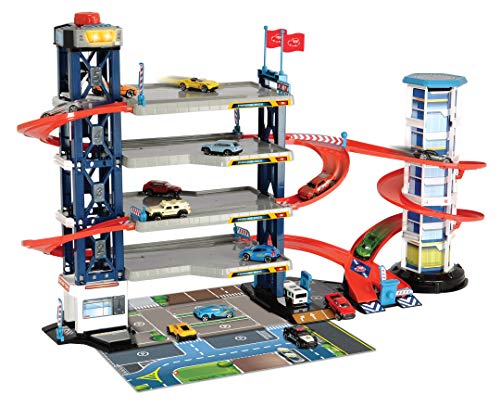 Dickie Toys Parking Garage Kit Gioco Autorimessa, 4 Piani, Ascensore, 4 Veicoli Die-Cast, 1 Elicottero, Luce & Suono, Singolo, Multicolore, 87 x 52 cm, 203749008