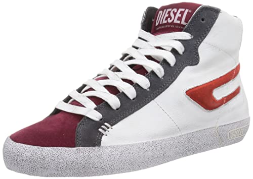 Diesel Sneaker mid S-Leroji Mid da uomo, White Rhubarb Red Y02742 P4433 H8934, 44 EU