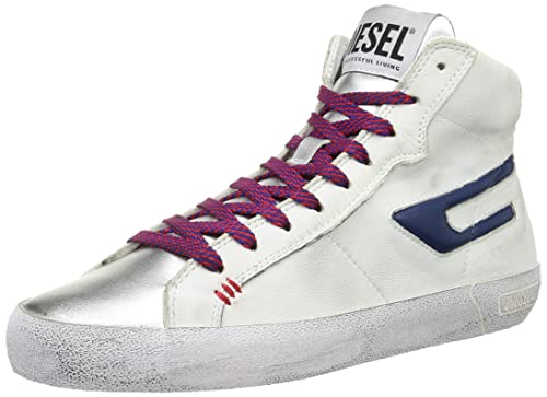 Diesel Sneaker unisex per adulti mid S-Leroji Mid X, Silver Red Alert Sodalite Blue, 42 EU
