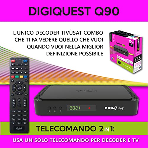 Digiquest Decoder Tivùsat Q90 On demand 4K, doppio tuner, DVB-T2, ...