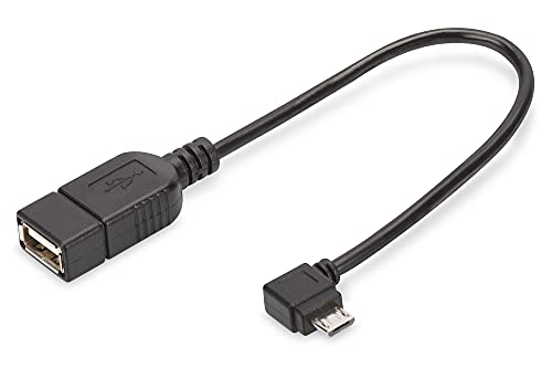 Digitus, CAVO ADATTATORE USB 2.0 OTG, CONNETTORI MICRO USB B MASCHIO - USBA FEMMINA, 15 CM CON CONNETTORE 90 GRADI, nero