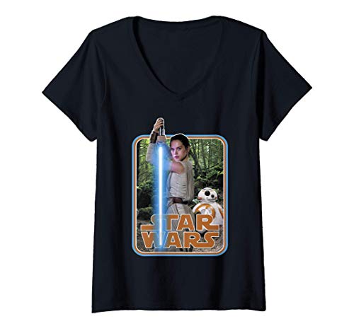 Donna Star Wars Rey & BB-8 Episode 7 Poster Sticker Maglietta con Collo a V