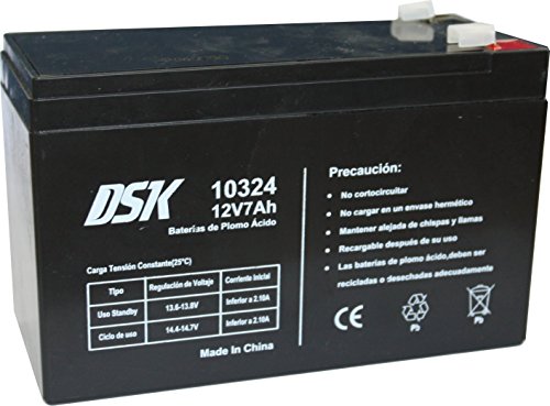 DSK 10324 - Batteria al piombo AGM ricaricabile sigillata 12V 7Ah. Batteria ideale per allarmi domestici e industriali, giocattoli elettrici per bambini,