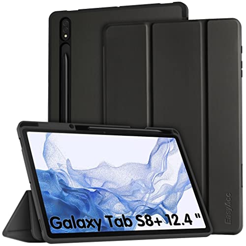 EasyAcc Cover Custodia Compatibile con Samsung Galaxy Tab S7 Fe S8+ Plus 2022 S7+ Plus, Ultra Sottile Smart Cover Case in Pelle con Sonno Sveglia Funzione per SM-T730 T736B SM-X800 X806-Nero