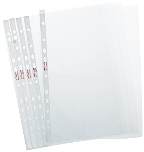ESSELTE Essentials Confezione da 100 Buste Perforate Trasparenti in PPL Lucido, 21 cm x 29,7 cm