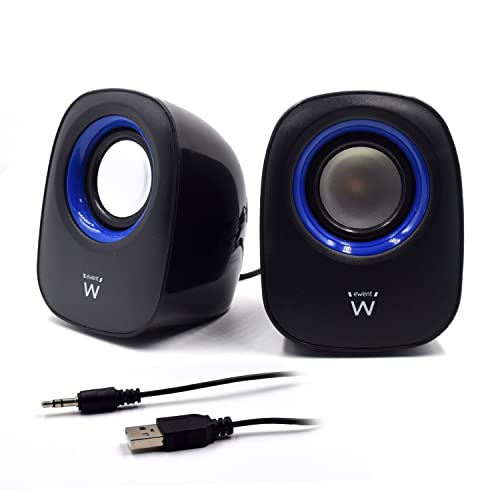 Ewent EW3501 - Sistema Audio 2.0 Speaker Casse Stereo, Alimentate via USB, Nero Blu