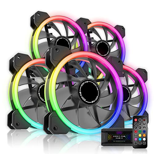 EZDIY-FAB RGB Ventole Case,Dual Ring 120mm Ventola PC RGB,5V Scheda Madre SYNC,RGB SYNC Fan con Fan Hub X e Telecomando-5 Pack