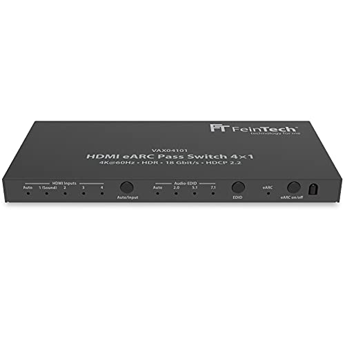 FeinTech VAX04101 HDMI eARC Pass Switch 4x1 per 3 lettori multimediali, soundbar e videoproiettore TV 4K HDR Dolby Atmos, nero