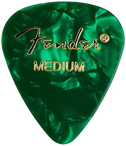 Fender 351 Shape Medium Classic Celluloid Picks, 12-pack, verde moto per chitarra elettrica, chitarra, mandolino, acustica e basso