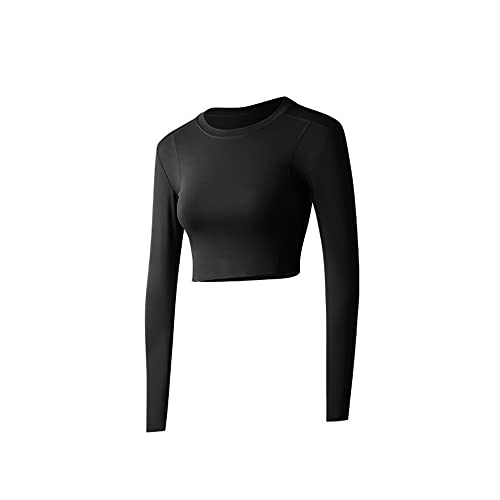 FFWTPY Maglia Sportiva da Donna Manica Lunga Maglietta Allenamento Corto Yoga Top Senza Cuciture Camicie da Corsa per Ragazze Palestra Fitness