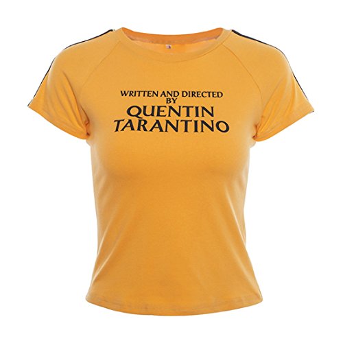 Fgfghbfhrger Manica Corta Donna Scritta e Diretta da Quentin Tarantino Lettera Tees Shirts Top Casual (Color : Giallo, Size : M)