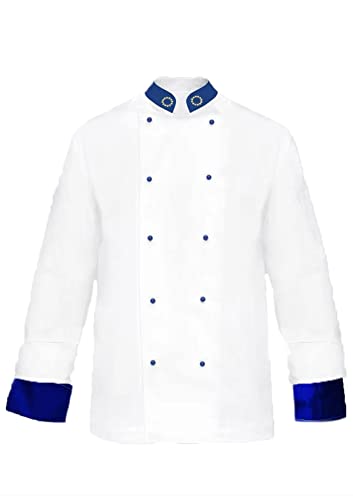 fratelliditalia.org Giacca casacca cuoco chef modello europeo cotone bianco e bottonicini blu