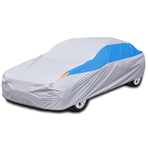 FSGRICH - Copertura per auto da esterni, impermeabile, anti UV, traspirante, resistente a polvere, pioggia, graffi, neve (argento, 470 x 185 x 160 cm)