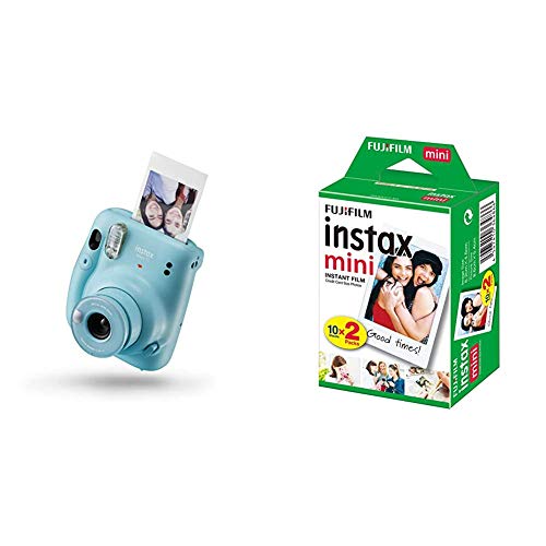 Fujifilm instax mini 11, Fotocamera a Sviluppo Istantaneo, Modalità Selfie, Esposizione Automatica, Foto Formato mini 62 x 46 mm, Pellicola, Blu (Sky Blue)