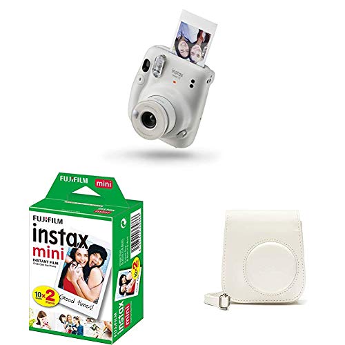 Fujifilm instax mini 11, Fotocamera a Sviluppo Istantaneo, Modalità Selfie, Esposizione Automatica, Foto Formato mini 62 x 46 mm, Pellicola, Custodia, Bianco (Ice White)