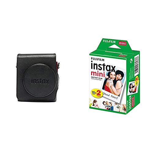 Fujifilm Instax Mini 90 Custodia in pelle PU con tracolla & Mini Film, Pellicola istantanea per fotocamere Mini, Confezione da 20 foto, Formato foto 46 x 62 mm
