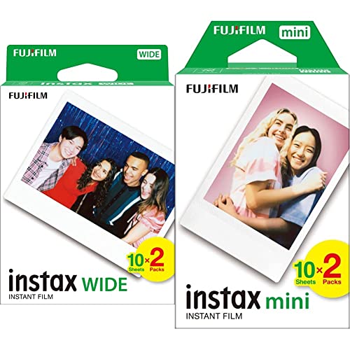 Fujifilm Instax Wide Film 10 F Pellicola Instantanea, Bianco, Confezioni da 20 Foto, Formato 62Mm X 99Mm & 16386016 Instax Mini Film Pellicola Istantanea per Fotocamere Instax Mini