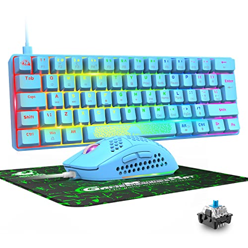 Gaming Mouse e meccanica Tastiera, Layout QWERTY, USB, Anti-ghosting, Tastiera Retroilluminata LED RGB, Gaming Mouse 800-6400 DPI, for PS4, PS5, Xbox, PC, MAC-Blue