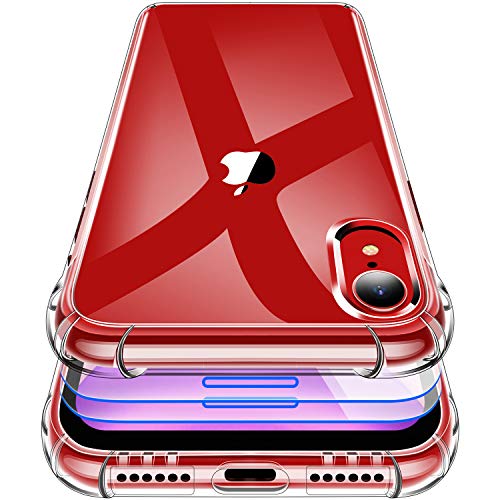 Garegce Cover Compatibile con iPhone XR con 2 Pezzi Vetro Temperato, Silicone in TPU Sottile, Antiurto AntiGraffio Protettiva Case Custodia Compatibile con iPhone XR- 6.1 Pollici - Trasparente