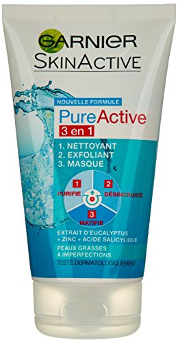 Garnier Pure Active – Detergente esfoliante maschera – 3 in 1...