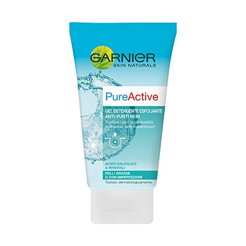 Garnier Pure Active Gel Detergente Esfoliante Anti-Punti Neri per Pelli Grasse o con Imperfezioni, Confezione da 6 x 150 ml