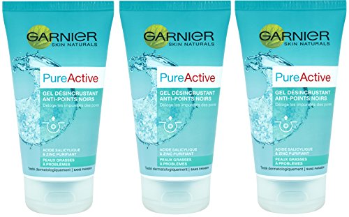 Garnier Skin Naturals attiva Pure Active Gel Disincrostante Neri 150 ml, Confezione da 3
