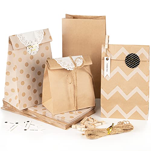 Gibot Sacchetti di carta marrone, 24 sacchetti regalo di compleanno per bambini, per confezionare regali, regali, regali di Natale, feste, ecc.