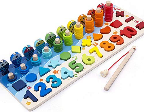 Giochi Educativi Montessori, Gioco Pesca Magnetica, in Legno per Imparare i Colori, e la Matematica