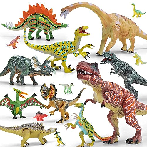GizmoVine Dinosauri Giocattoli 20 Pezzi Dinosauro Mobile da 13-23 CM,Compreso Tyrannosaurus Rex, Triceratopo Giochi Neonati Giocattoli Educativi per la Regalo di Compleanno per Ragazzi Bambini