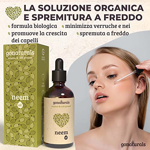 GoNaturals Olio di Neem Puro 100% Bio - Ideale Olio di Neem Capelli...