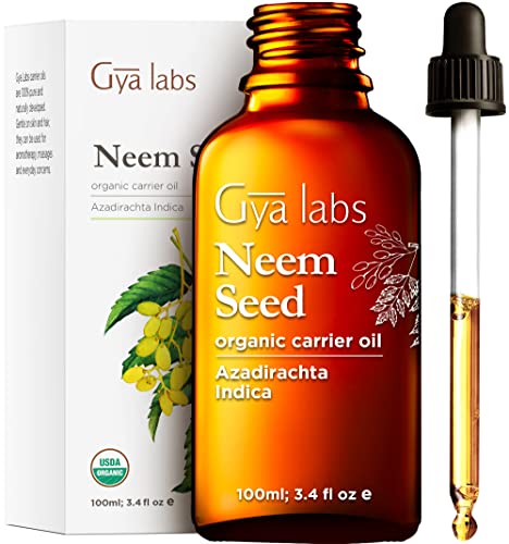 Gya Labs USDA Olio di neem biologico per la pelle - Olio di neem lenitivo e nutriente per la crescita dei capelli, unghie, lozioni per il corpo, spray e shampoo (100 ml)
