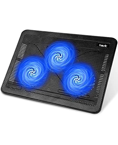 HAVIT Basi di Raffreddamento per PC Portatili Notebook Cooler per 15.6 -17  PC Portatile, Supporto Base Ventola di Raffreddamento con 3 Ventole a LED e 2 Porte USB, Blu(F2056)