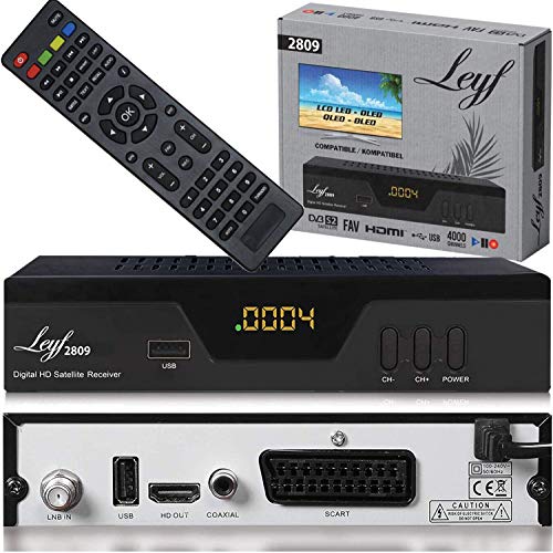 hd-line Leyf 2809 - Ricevitore digitale Satellite (HDTV, DVB-S S2, HDMI, SCART, 2 porte USB 2.0, Full HD 1080p) [Pre-programmato per Astra Hotbird Türksat]