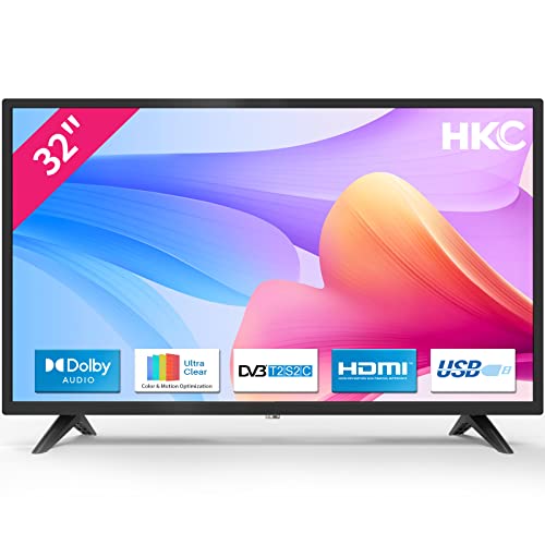 HKC 32D1 TV 32 pollici (Televisori 80 cm), Dolby Audio, Triplo Tuner DVB-C T2 S2, CI+, HDMI, USB, uscita audio digitale, modalità Hotel inclusa, (versione 2023)