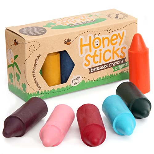 Honeysticks - Pastelli in 100% pura cera d’api (confezione da 12 pezzi). Naturali, atossici e sicuri per tutti i bambini, da 1 anno in su. Fatti a mano in Nuova Zelanda.