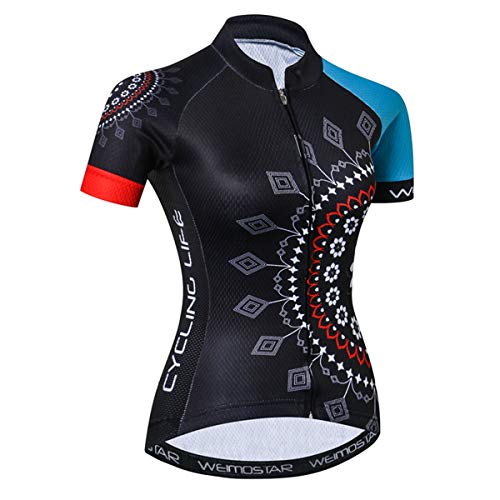 Hotlion, maglia da mountain bike, da donna, con 3 tasche, comoda ad asciugatura rapida - nero - etichetta XL