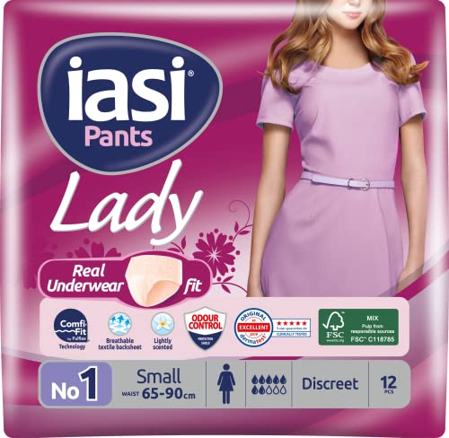 IASI Pants LADY, 12 Mutande Assorbenti Donna monouso, Assorbenza PLUS, Taglia S, 12 Unità
