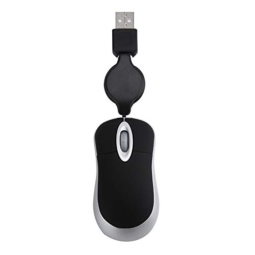 ICECHEN Mini Mouse Cablato USB Cavo Retrattile Mouse Mouse Ottico da Viaggio Compatto da 1600 per Windows 98 2000 XP Vista Ve (Nero)