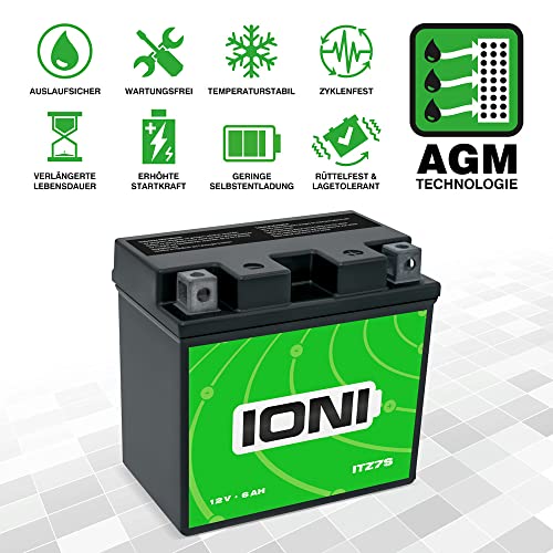 IONI ITZ7S 12V 6Ah AGM batteria compatibile con YTZ7S   YTZ6S   MG7...