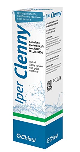 Iper Clenny 100 Spray Nasale Soluzione ipertonica 3% con Acido Ialuronico. Indicata nel trattamento di raffreddore comune, riniti acute ed infettive ed allergiche, di rinosinusiti.