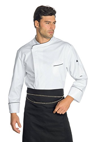 Isacco Giacca Cuoco Modello Wimbledon Bianco+Nero, Bianco+Nero, L, 100% Cotone, Manica Lunga