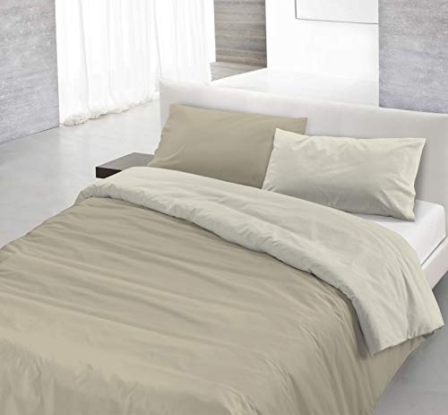 Italian Bed Linen Natural Color Parure Copripiumino con Sacco e Fed...