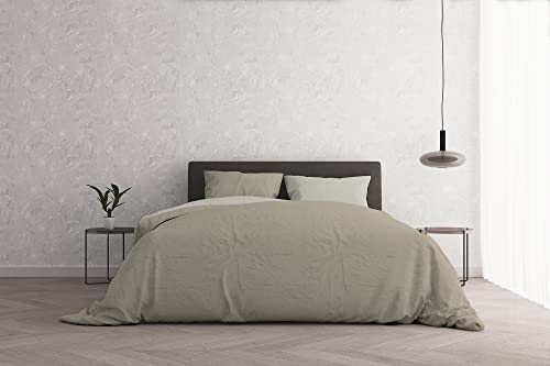 Italian Bed Linen Natural Color Parure Copripiumino con Sacco e Fed...