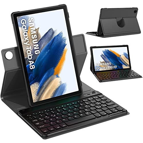 IVSOTEC Custodia Con Tastiera per Samsung Galaxy Tab A8 10.5  2021 2023 (2021 2023 SM-X200 205) Tastiera Senza Fili Staccabile, Cover Protettiva Rotazione 360° per Samsung Tab A8, Nero