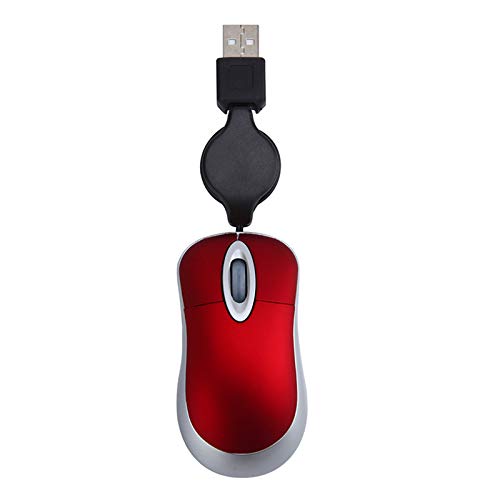 JEROME Mini Mouse Cablato USB Cavo Retrattile Mouse Mouse Ottico da Viaggio Compatto da 1600 DPI per Windows 98 2000 XP Vista Ve (Rosso)