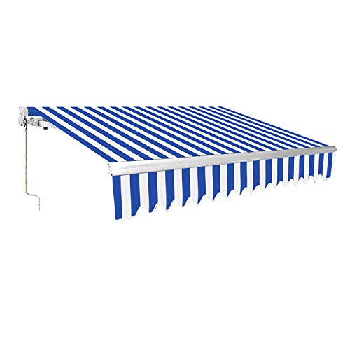 Joparri - Tenda da sole con braccio snodato, tenda da balcone, da sole, con morsetto, materiale impermeabile, anti UVA, UVB, telaio e manovella in alluminio, 3 x 2,5 m, colore blu e bianco