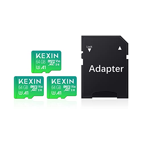 KEXIN 3 Pezzi MicroSDXC 64GB con Adattatore SD, A1, U3, C10, V30 Micro SD Scheda 64 gb Scheda di Memoria Schede Microsd 64 giga Micro SD Card TF Card per Telefono, Videocamera, Switch, Gopro, Tablet